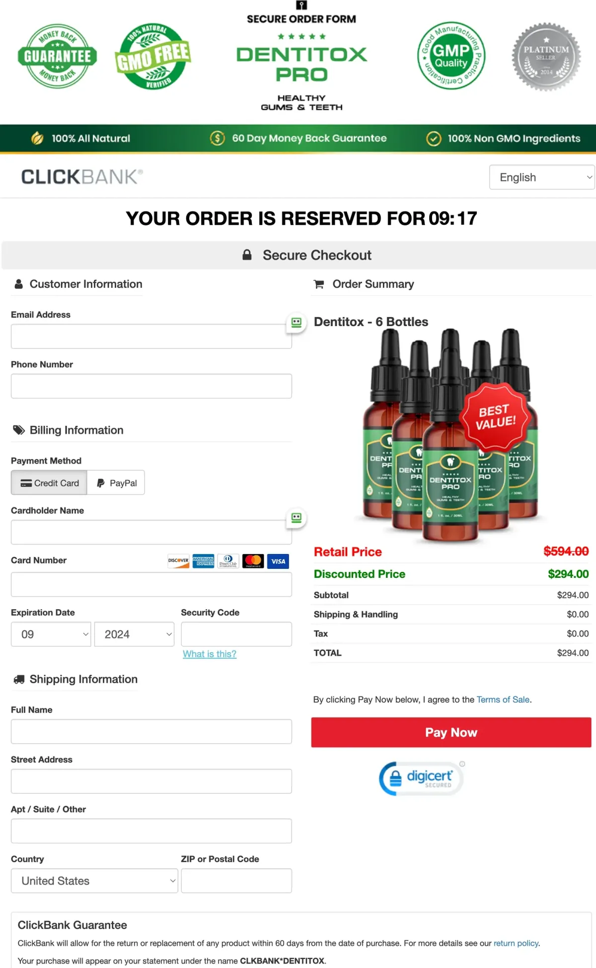Dentitox Pro checkout page